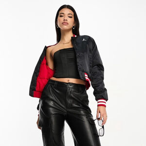 Nike Jordan Women's Varsity Bomber Jacket Black Red White Embroidered Size XL